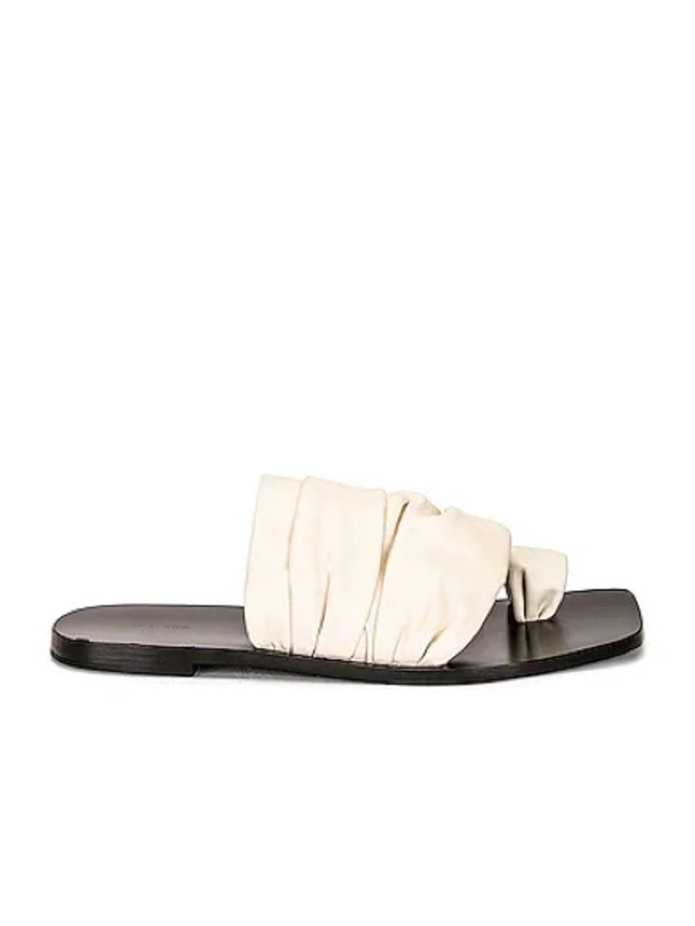 The Row Cream Ruched Leather Slide Sandal with Black Sole